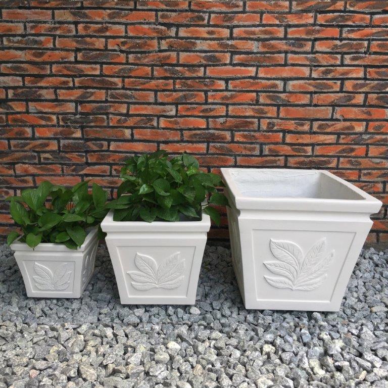 DurX-litecrete Lightweight Concrete Square Leaf Light Cream Planter - Set of 3