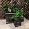 DurX-litecrete Lightweight Concrete Flower Medallion Square Bronze Planter – Set of 3 3