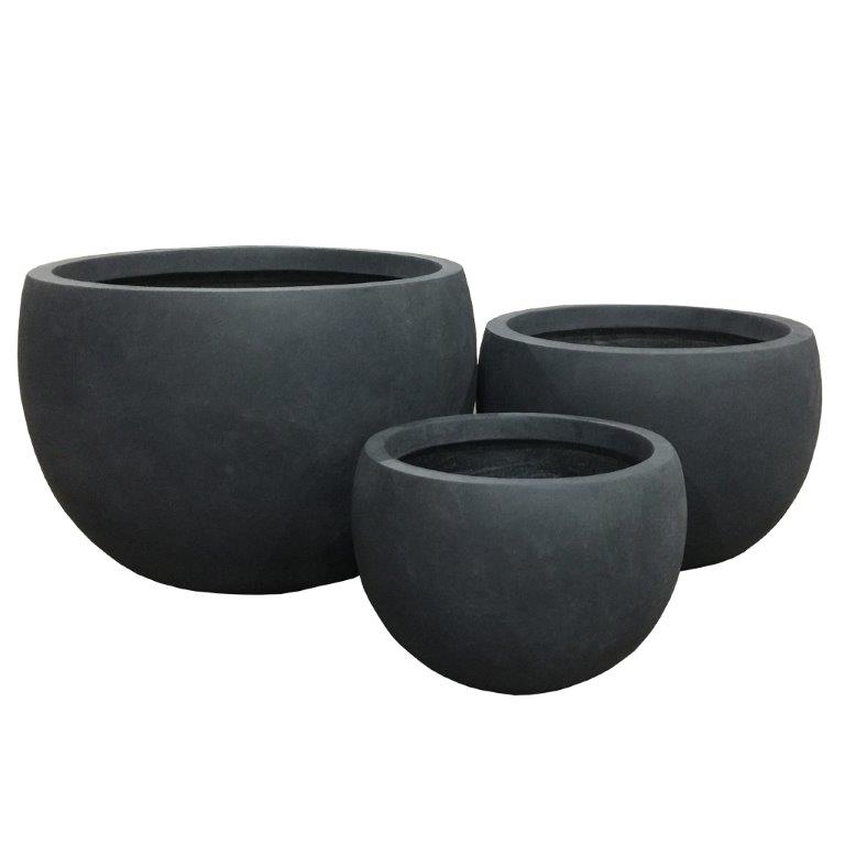 DurX-litecrete Lightweight Concrete Bowl Granite Planter - Set of 3